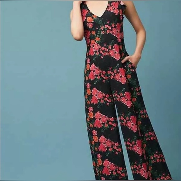 PLENTY by Tracy Reese x Anthropologie SM Laurette Black Red Floral Jumpsuit NWT - Picture 2 of 16